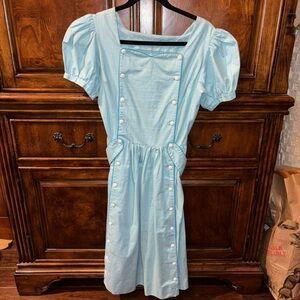Vintage Light Blue Puff Sleeve Dress with Button Details
